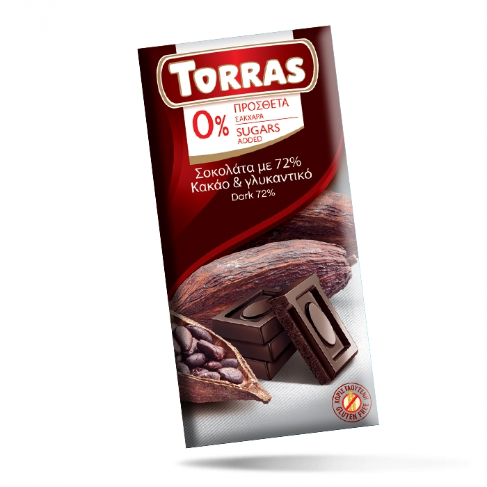 σοκολάτα με 72% κακάο &amp; γλυκαντικά 75g