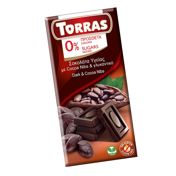 σοκολάτα υγείας με cocoa nibs &amp; γλυκάντικά 75g