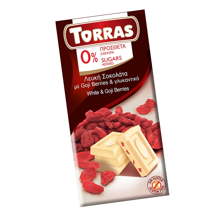 λευκή σοκολάτα με goji berries &amp; γλυκάντικά 75g